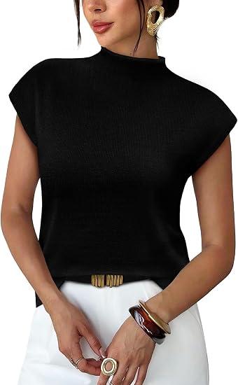 Sampeel Womens Short Sleeve Sweater Mock Neck Summer Top Dressy Casual Basic Knit Pullover Shirt, XXL