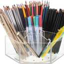 Zonon Acrylic Pen Holder Pencil Organizer 360 Degree Rotating Art Pencil Holder Organizer with 7 Compartments Acrylic Hexagon Pen Cup for Home Office Supplies(Clear)