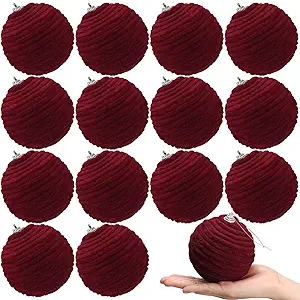 Soulchen Burgundy 9Pcs 3.15 Inch Large Flocked Christmas Balls Velvet Xmas Tree Decoration Plush Balls Xmas Hanging Ornaments with Ropes for Holiday Wreath Garland Home Wedding Party Decorations