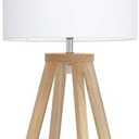 Simple Designs LT1069-NWH Interlocked Triangular Natural Wood Table Lamp with White Fabric Shade