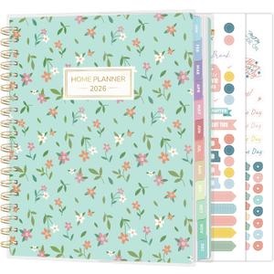 SUNEE Home Planner 2026, Work from Home Planner w/Stickers, JAN 2026 - DEC 2026, Monthly Budget Planner, Checklists for Routines and Goals, Weekly Calendar, Ideal for Gift, Poly Laminated Cover,Floral (Fresh Ditsy Floral)