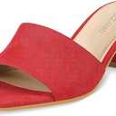 PIZZ ANNU Women's Square Open Toe Heels Sandals Low Block Chunky Heeled Sandal Slip on Mules Comfortable Casual Dress Pumps Shoes, (Red, 9.5)