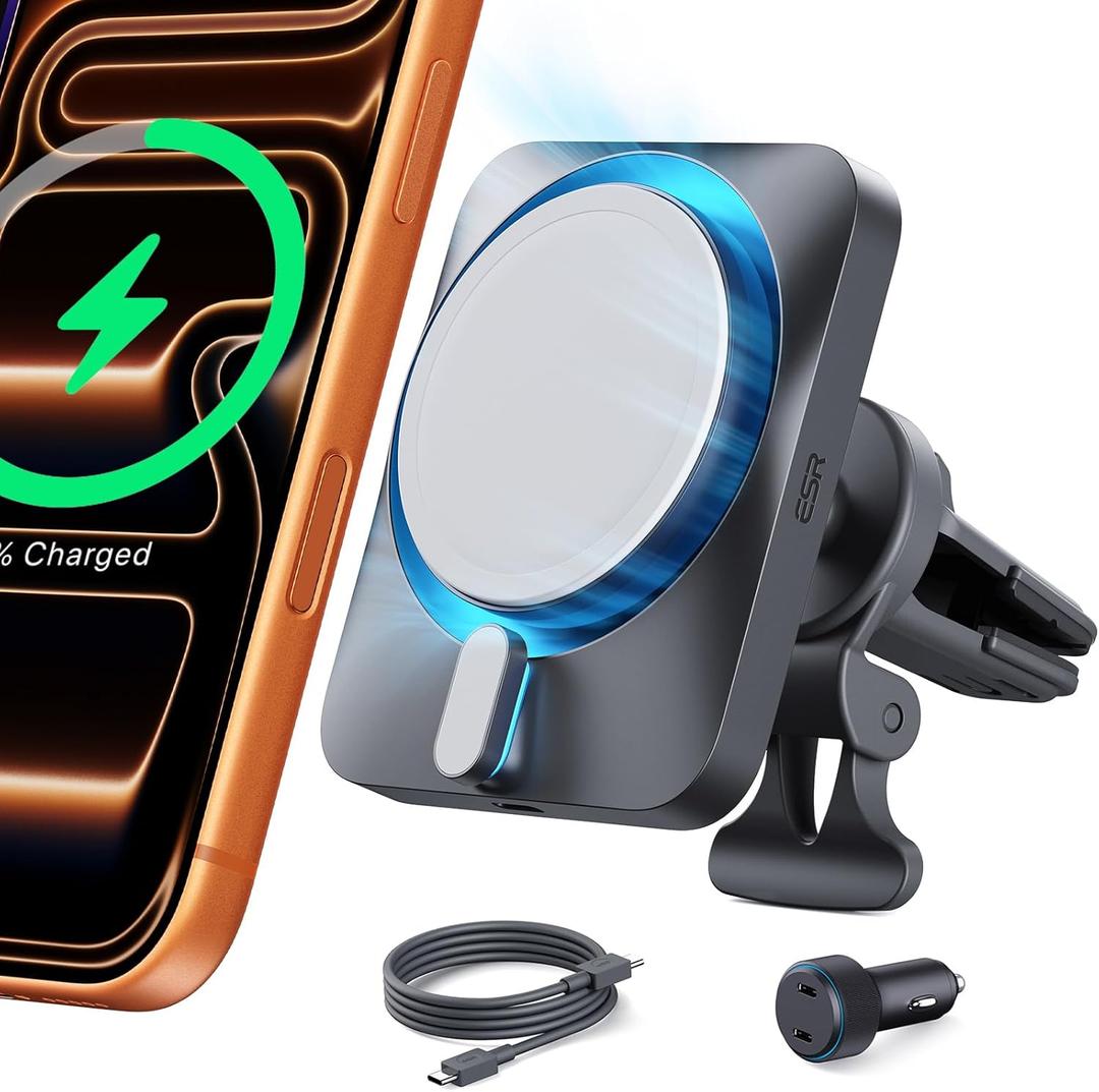 ESR for 15W MagSafe Car Mount Charger with CryoBoost, Made for Apple-Certified, for MagSafe Car Charger,Magnetic Wireless Phone Charging for iPhone 16/15/14/13/12, S25, Fast Charging, Phone-Cooling