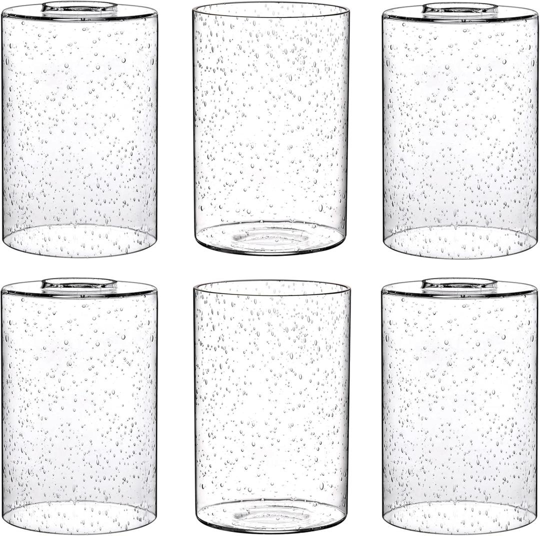 Canomo 6 Packs Seeded Glass Shades, 6" x 4" Clear Bubble Replacement Glass Cylinder with 1.625 Inch Fitter hole Fit for Wall Lamps Chandeliers or Ceiling Lamps