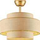 Boho Fandelier Ceiling Fan with Light Rattan Chandelier Fan Remote Gold Caged Ceiling Fan with Light for Bedroom, Living Room Nursery Foyer Kitchen Timing Adjustable Height, Medium