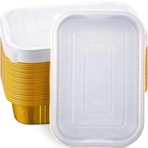 Patelai 9" x 13" Gold Aluminum Pan with Lids (15 Pack+15 Lids) Gold Disposable Aluminum Foil Baking Foil Pans Microwave Oven Safe for Cooking Heating Baking Storage BBQ