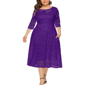 Eternatastic Womens Floral lace Plus Size Midi Dress Scooped Neckline Cocktail Party Dresses (3X-Large, Purple-134)