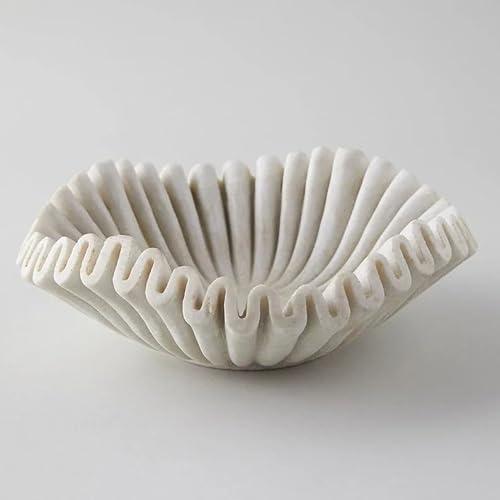 LE HOME DECOR Marble Ruffle Bowl (9 Inches) - Scallop, Fluted, Decorative, Jewelry, Fruit Bowl for Gift, Housewarming