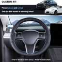 Steering Wheel Cover for Tesla Model 3 (2017-2023) / Model Y (2020-2024),Anti-Slip,Comfortable Grip, Breathable,Customized for Tesla Model 3/Y Accessories,Nappa Black