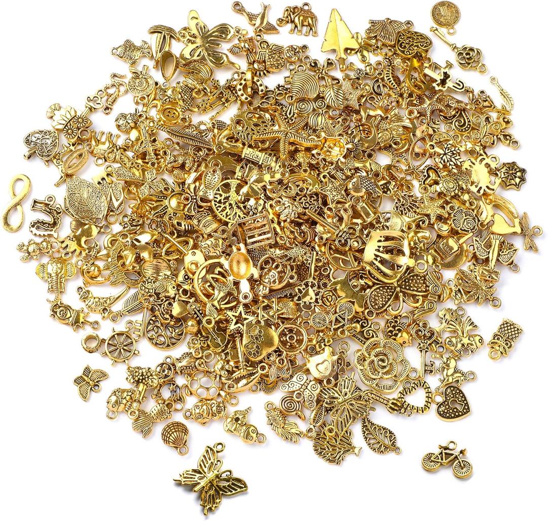 SANNIX 350Pcs Antique Gold Charms Bulk Lots Jewelry Making Charms Assorted Pendants for DIY Necklace Bracelet Earring Making and Crafting