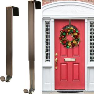 HEYHOUSE Wreath Hanger,2 Pack Christmas Halloween Decorations Adjustable Wreath Hanger for Front Door Decor from 14.9-25", Over The Door Hooks Organizer 20 lbs Larger Hooks Outside Decorations (Bronze-15.6IN-2Pack)