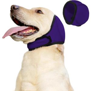 JOHNBOLIN Dog Ear Muffs & No Shake Ear Wrap for Hematoma, Bathing, Drying & Noise Anxiety Relief - Elastic Waterproof Ear Protector with Calming Hoodie Design for Grooming (Purple, M)