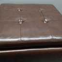 COLAMY Square Leather Storage Ottoman with Reversible Tray Lid  Multi-Functional Footrest, Hidden Storage, Sturdy & Stylish Small Coffee Table for Living Room, Bedroom, or Entryway(Brown)