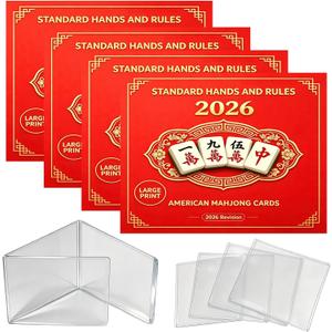 2026 Mahjong Card Large Print, 4-Pack Official, American Mahjong, Waterproof and Tear-Resistant, Easy-to-Read for Full Table