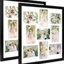 17x17 Collage Frame with 9 Openings 4X6 Pictures, Multiple Picture Frame with Mat, Wall or Tabletop Decor, Black Wood Grain,2 Pack