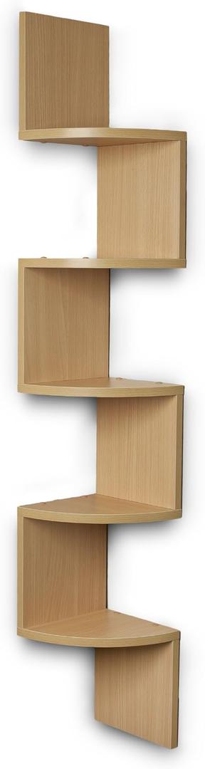 Danya B XF11035BH Large Decorative 5-Tier Corner Floating Wall Mount Display Shelving Unit - Beech Veneer