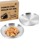 2-Pack Stainless Steel Cat Food Bowls, Shallow Whisker-Friendly Non-Slip Silicone Base Metal Dishes, Easy to Clean Indoor Feeding Flat Plates for Cat, Kitten, Small Dog (6.7")