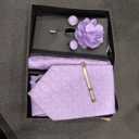 JEMYGINS Mens Tie and Lapel Pin Necktie Pocket Square Cufflinks and Tie Clip Sets for Business Casual 5PCS (Lavender)