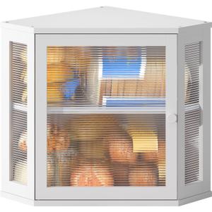 BMOSU Corner Bread Box for Kitchen Countertop Double Layer Bamboo Wooden Bread box Large Capacity Bread Storage Bin(White, Medium)