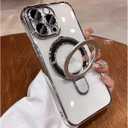 LXK Magnetic Invisible Stand for iPhone 15 Pro Max Case Compatible with MagSafe, Military-Grade Protection, with Camera Protector, Clear Scratch-Resistant Back Case for iPhone 15 ProMax (Silver)