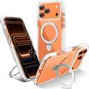 UMIONE for iPhone 17 Pro Clear Magnetic case with Stand and Finger Ring, Compatible with magsafe, Shockproof Transparent Hard Plate, Full Body case, Universal for Boys and Girls 6.3 - White