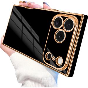 Designed for iPhone 17 Pro Case Rectangle, Works with Magnetic Wireless Charging, Full Lens Protection, Flexible TPU Electroplated Edge for Women Men Phone Case for iPhone 17 Pro Black