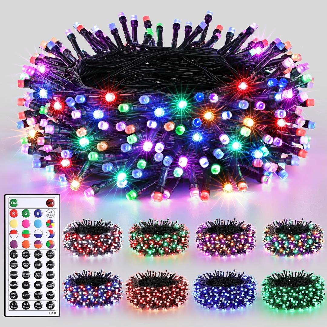 Joomer Christmas String Lights - 66FT 200LED RGB String Lights with Remote, Waterproof Outdoor Indoor with Timer Memory Function for Tree, Yard, Christmas Decor (Non-Connectable)
