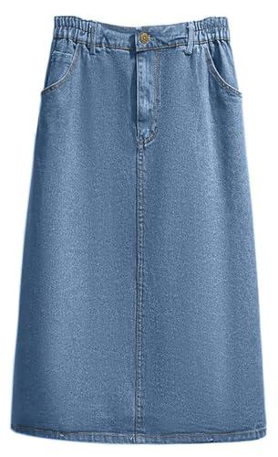 CHARTOU Women's Summer Casual Elastic Waist Pockets Work Midi Denim A Line Skirt (3X-Large,Light Blue)