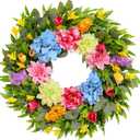 18 Inch Spring Wreaths for Front Door with Dahlias, Hydrangeas, Peonies, Eucalyptus - Artificial Spring Summer Front Door Wreath for Farmhouse, Porch, Window, Wedding, Indoor Outdoor Home Decor