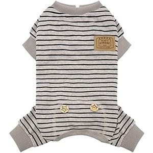 KYEESE Dog Pajamas Soft Striped Pet Jumpsuit Lightweight Doggie Jammies 4 Legs Dog Clothes Stretchable Pajamas Breathable Cozy Outfit Comfortable Onesie for Small Dogs,Ivory Brown Striped, Large