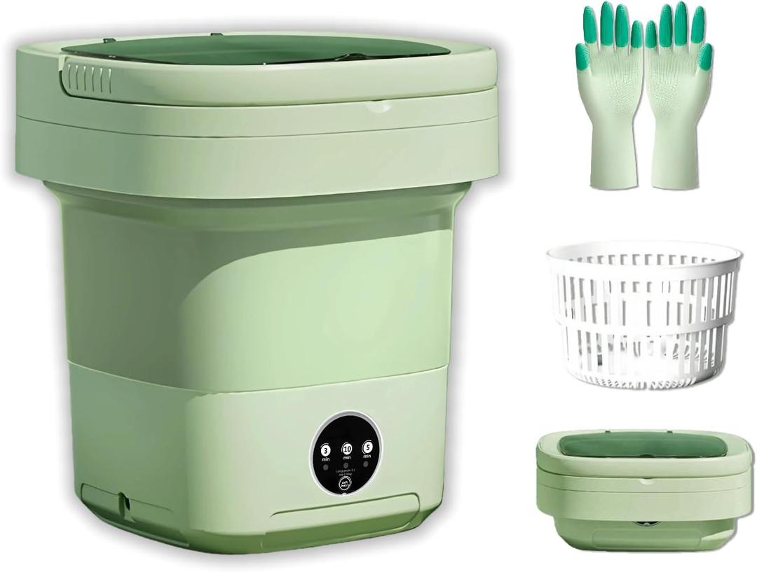 Portable Washing Machine,Mini Washer,16L Upgrade Mini Laundry Machine with Spin Basket,Deep Clean Baby Clothes,Underwear,Socks,Small Pet clothes; Ideal for RV, Dorm, Camping(Green)