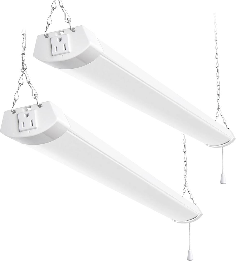 hykolity 4FT 120W LED Shop Light Linkable, 13000lm(400w Equivalent), 5000K Utility Shop Lights for Garages, Workshops, Basements, Hanging or FlushMount, with Power Cord and Pull Chain, ETL, 2 Pack