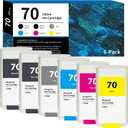 70 Ink Cartridges 130ml C9448A C9449A C9450A C9452A C9453A C9454A Ink Replacement for HP 70 Ink Cartridge for DesignJet Z5400 Z5200 Z3200 Z3100 Z2100 Large Format Printer Ink 6-Pack (MK/PK/G/C/M/Y)