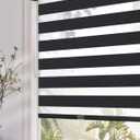 Persilux Cordless Zebra Blinds for Windows (34" W x 64" H, Black) with Upgraded Cassette Room Darkening Dual Layers Sheer Shades Thermal Insulated Window Roller Blinds for Home