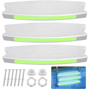3 Pack Replacement Swimming Pool Ladder Steps for Inground Pools,18'' Heavy-Duty Plastic Molded White Ladder Rung with 1.9'' Rubber Bumper Cap and Stainless Steel Escutcheon Plates