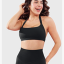 YEOREO Roxanie Women Halter Sports Bra Scoop Neck Removable Padded Open Back Yoga Workout Crop Tank Top, XL, Black