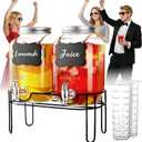 1 Gallon Glass Drink Dispensers For Parties, 2 Pack Beverage DispenserLemonade Dispenser With Fruit Infuser And Stand For BBQ, Picnic, Party,Sun Tea 