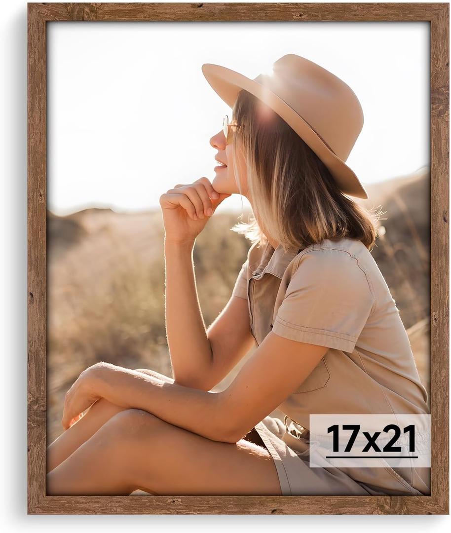 Light Walnut 17x21 - Single Frame - Rustic Woodgrain 17 x 21 Poster Frame with Plexiglass for Wall Gallery Display, 17x21 Picture Frame for Puzzles, Artwork, Photos and Posters - Ideal Christmas Day