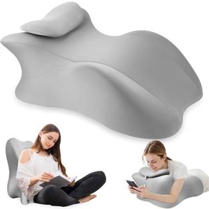 MYFAMIREA Memory Foam Ergonomic Wedge Pillow for Adults - Prone Pillow for Bed Sleeping, Reading, Memory Foam Ergonomic Cushion for Back Support, Sitting Up and Back Pain, with Removable Cover (Gray) (Grey)