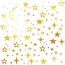 Shappy 100 Pcs Acrylic Moon Star Mirror Wall Stickers Decal 3D Acrylic Mirror Stickers Removable Decal for Room Good Night Nursery House Bedroom Wall Decor(Gold)