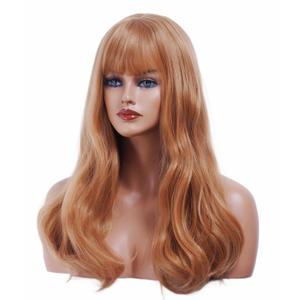 22 Inches Strawberry Blonde Wigs for Women Long Wavy Wig with Neat Bangs Synthetic Natural Ginger Wig for Cosplay,Halloween,Daily Use