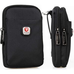 VIIGER Versatile Nylon Dual Phone Holster Cellphone Belt Case Holder Mens Belt Pouch w/Clip Smartphone Belt Loop Pouch Bag 2 Zipper Pockets Compatible with iPhone 15 Pro Max Case 16 Pro S25, Black