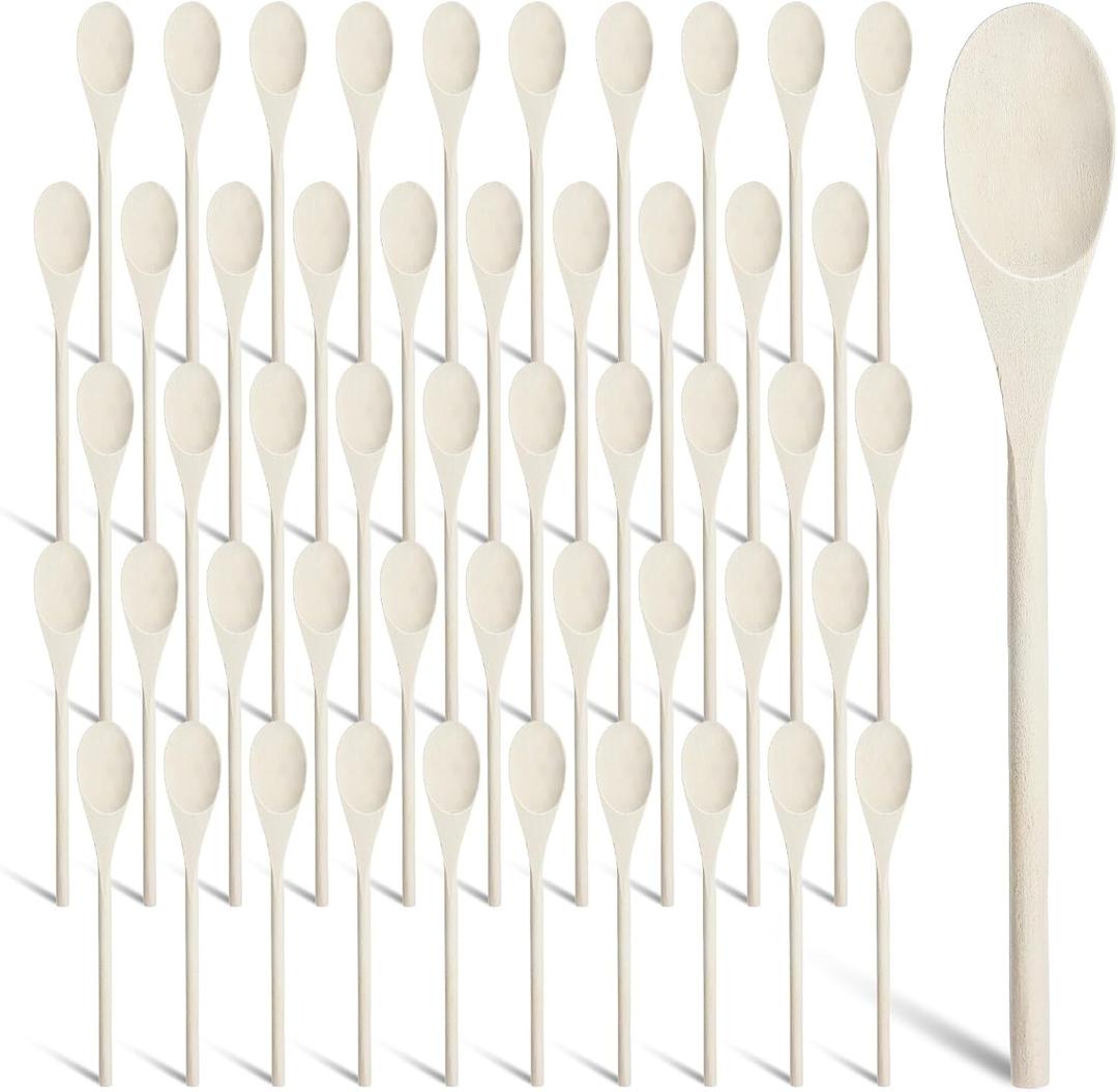 50 Pcs 8 Inch Wooden Spoons Bulk Gifts for Mom Cooking Kitchen Wooden Serving Spoons for Crafts Oval Sauce Soup Stirring Ladle for Kitchen Baking Mixing Serving