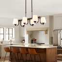 Dining Room Light Fixture Chandelier Over Table,6 Light Kitchen Island Lighting Hanging for Farmhouse Linear Chandeliers Oil Rubbed Bronze Rustic Ceiling Pendant Light with Frosted Glass Shade