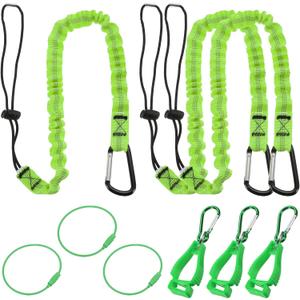 MECCANIXITY Retractable Tool Lanyard 3ft with Aluminum Buckle and Adjustable Loop End, Included Glove Clamps and Keychains, Fall Protection Tools Leash for Hand Tools, Green 3 Pack