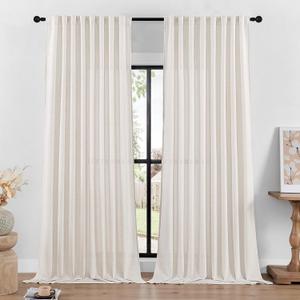 DaysU Natural 98 Inch Long Linen Bedroom Curtains 2 Panel Sets for Living Room, Semi Sheer Light Filtering Curtain with Rod Pocket Hook Belt Privacy Farmhouse Curtains, Long Curtains & Drapes, 54x98