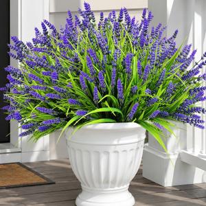 Faux Flowers for Outdoor Planters 20 Bundles Fake Plants Outdoor, UV Resistant Artificial Plants & Flowers with Fake Monkey Grass, Faux Outdoor Plants for Porch Patio Garden Decor