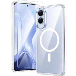 FNTCASE for Samsung Galaxy S25-Edge Case: Clear Magnetic Military Grade Drop Protection Anti Yellowing Cell Phone Cover - Rugged Shockproof Protective Bumper Transparent Phonecase