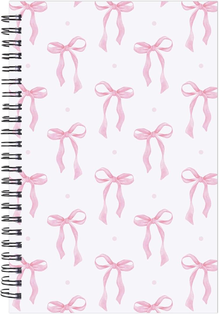 Coquettte Pink Bow Notebook - Preppy Stuff Preppy School Supplies Cute Spiral Notebook 5.5 x 8.3 Inches Aesthetic Journal School Office Stationary for Girly Women