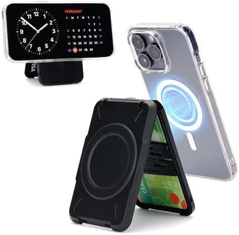 PROfezzion Double Sided Magnetic Phone Wallet, RFID Blocking Snap-on Hard Shell Card Holder 4-Cards Designed for MagSafe Compatible with iPhone 16 15 14 13 12 Pro Max Plus & MagSafe Case (0.5" Thick)
